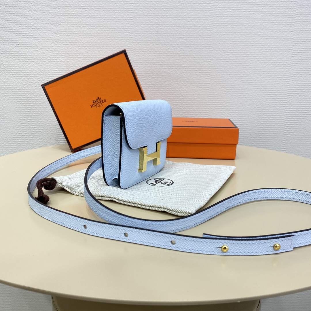 Hermes Constance Slim Wallet Belt Bag In Blue Pale Epsom Leather